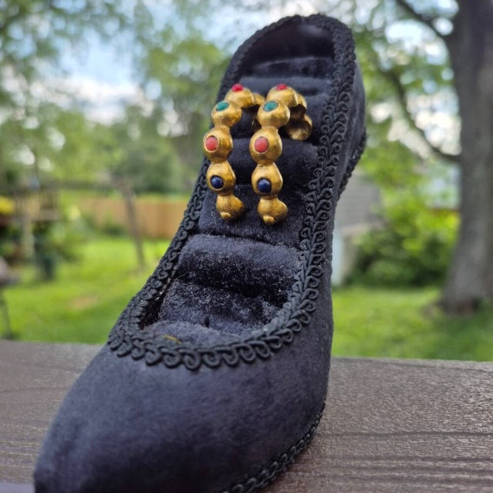 90s Gold Tone Rainbow Hoop Earrings